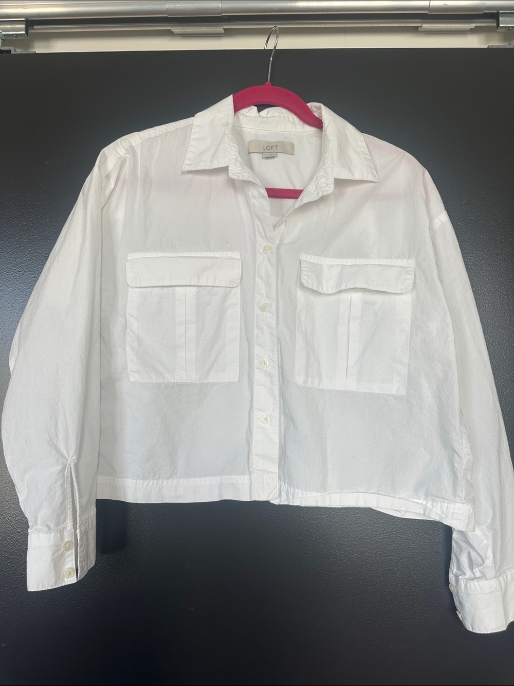 LOFT White Button-Front Pocket Shirt
